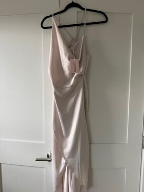 Missguided Cream Satin Asymmetric Drape Midi Dress Size US 0